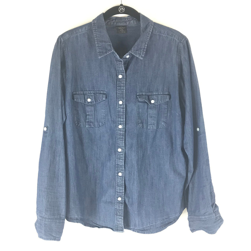 Faded Glory Jean Button Down Shirt- Size Large